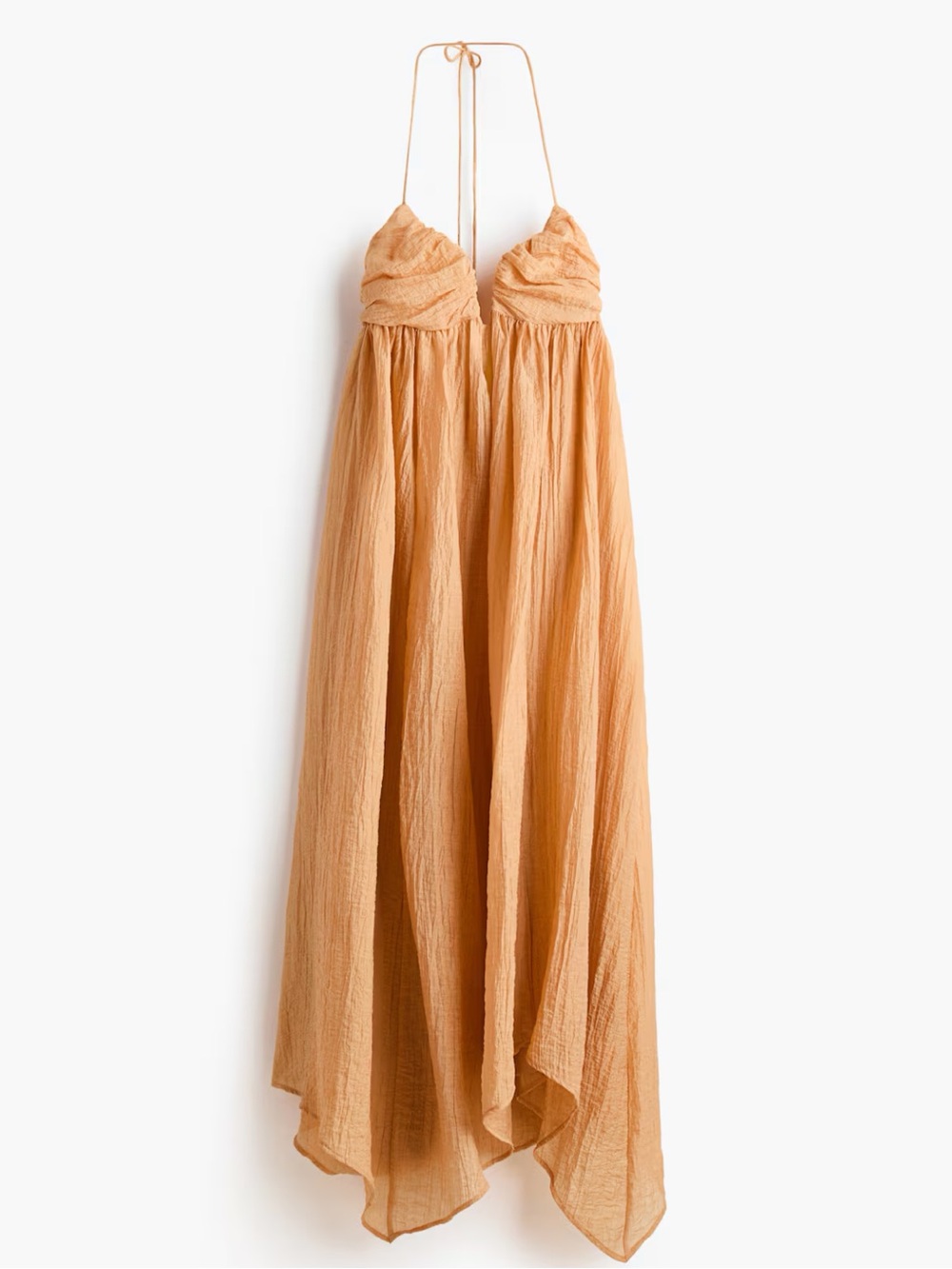 H&M NWT dusty orange Halter asymmetrical hem ruched flowy Midi Dress